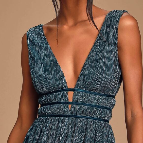 Lulu's | NWT Smokeshow Teal Metallic Mini Dress - Picture 2 of 9